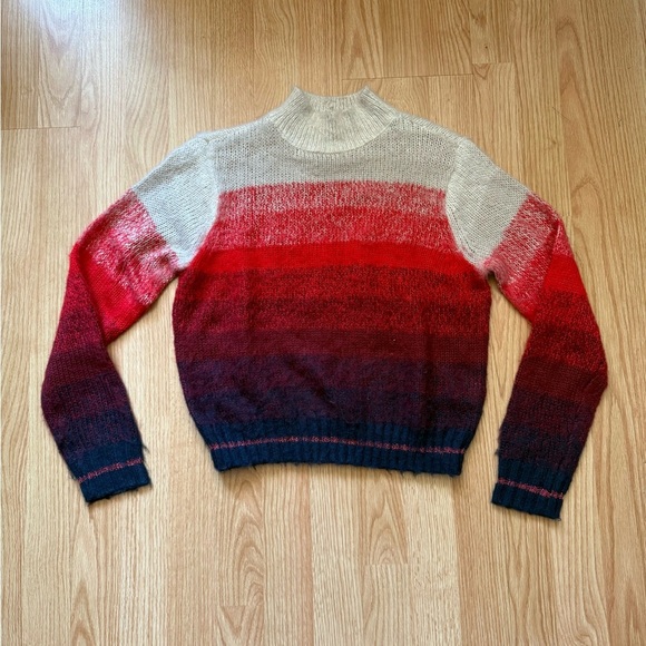 American Eagle Mock Neck Striped Chunky Gradient Red Sweater Size Small - Picture 2 of 6